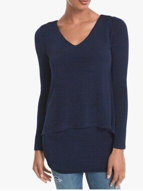 White House Black Market Blue Double Layered Tunic Top M
